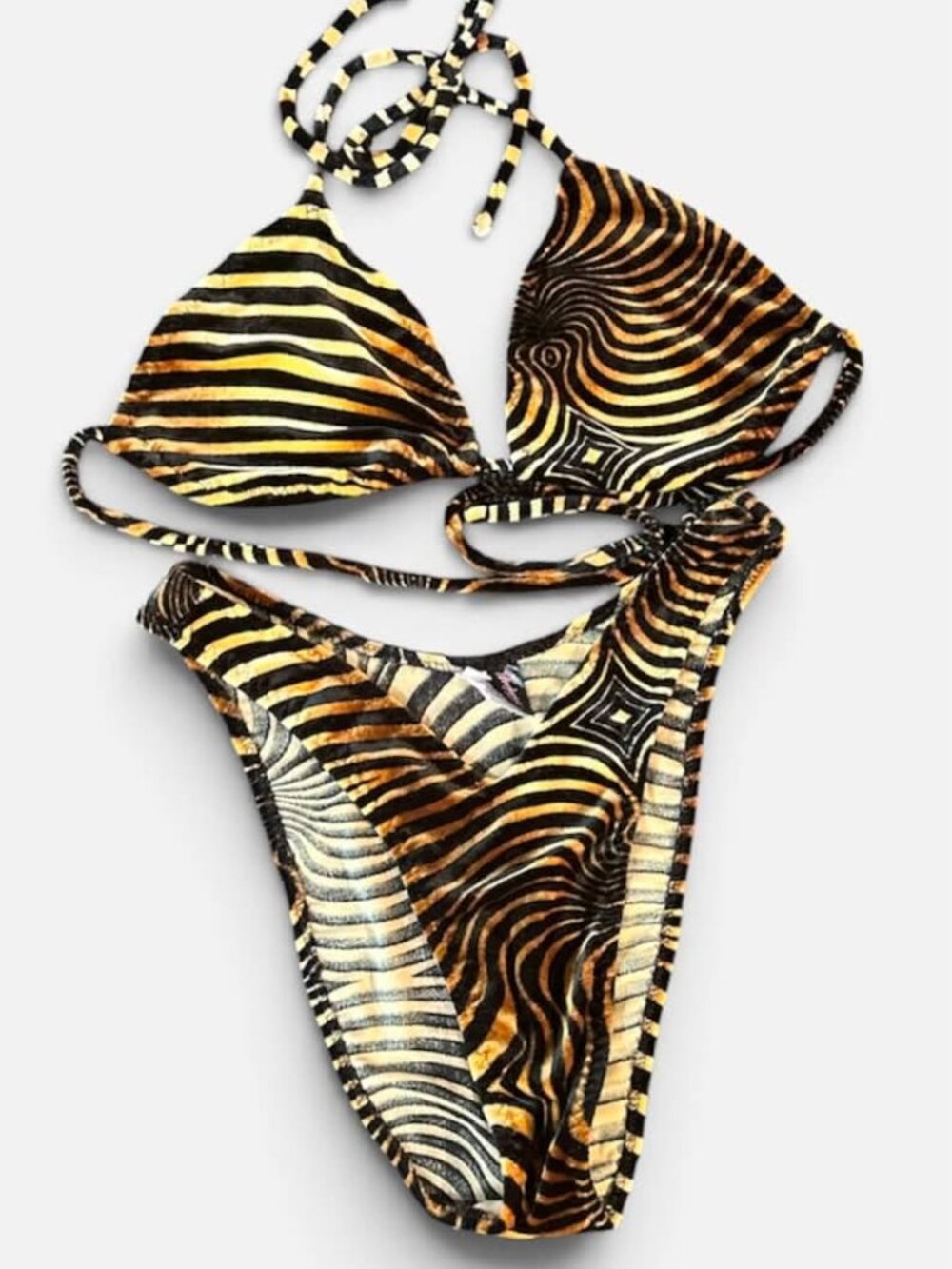 Vtg Frederick's of Hollywood Velvet Animal Print Halter Bikini Set Size Large